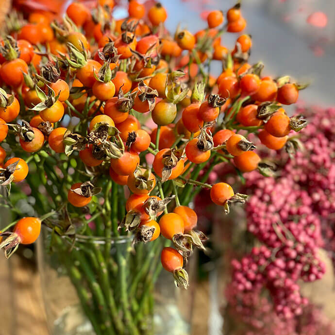 Rothers Blumen-Paradies Floristik Blumenstrau&szlig; Herbst Dahlie Protea Vase
